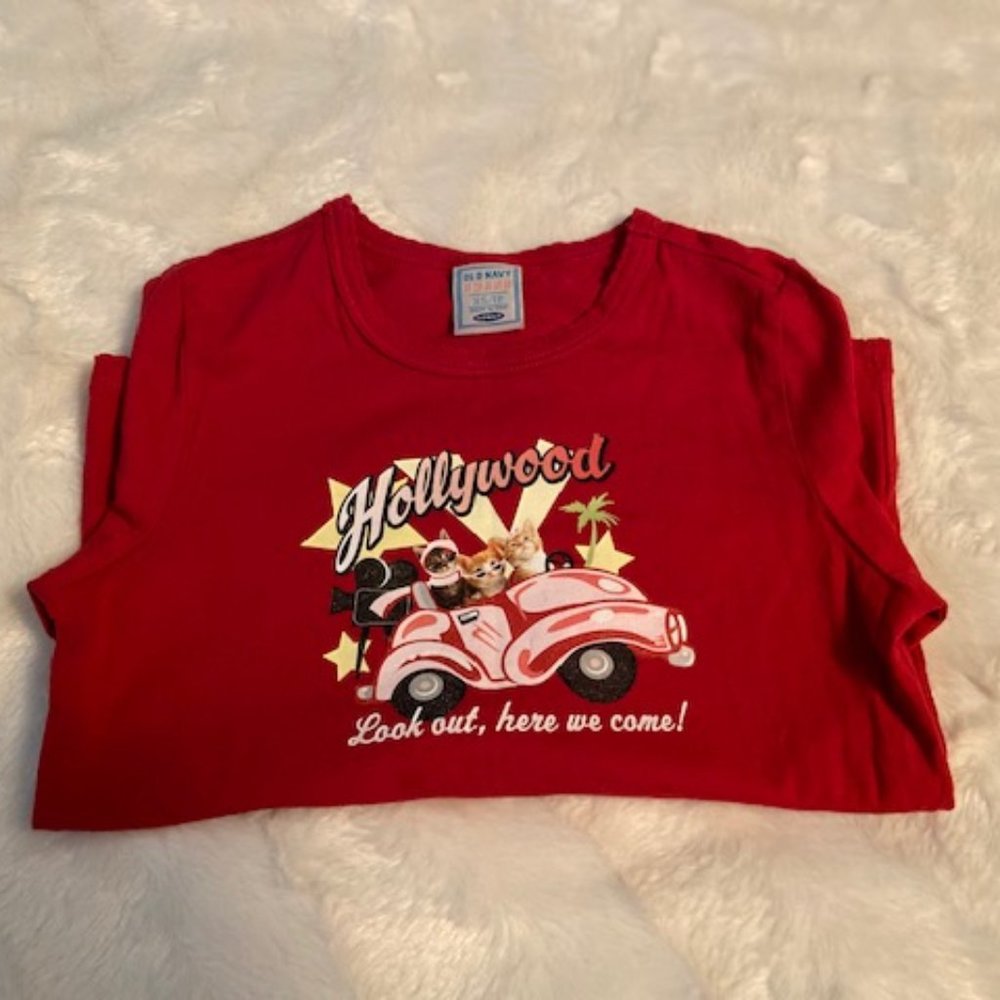 $12 ADD ON Old Navy Girls Red Hollywood Cats LS Shirt Size XS 5 2004 Vintage